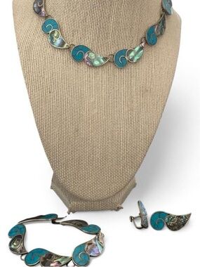 Sterling Silver Turquoise Abalone Set